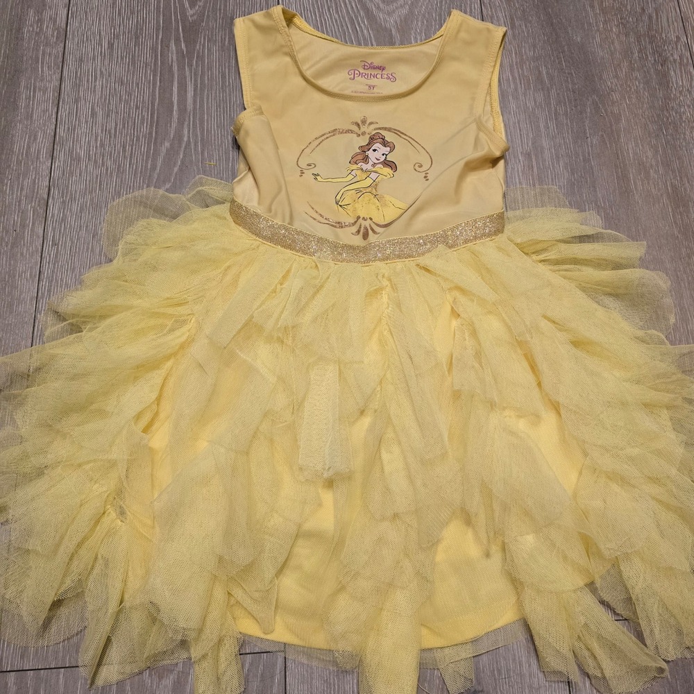 Disney Princess Belle Dress Girls 5T Yellow Tulle Skirt Beauty and the Beast